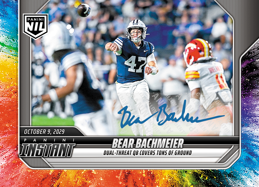 Detailed Image of Bear Bachmeier - 2026 Panini Instant NIL College Football #6-BBA - Color Blast /10 Auto