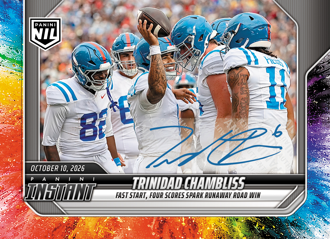 Detailed Image of Trinidad Chambliss - 2026 Panini Instant NIL College Football #6-TCH - Color Blast /10 Auto