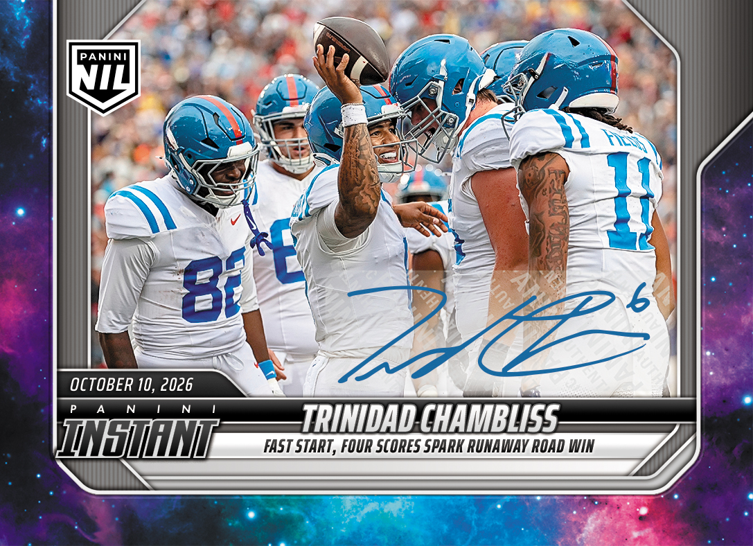 Detailed Image of Trinidad Chambliss - 2026 Panini Instant NIL College Football #6-TCH - Galaxy 1/1 Auto