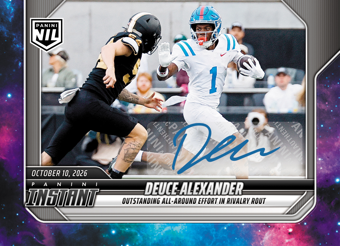 Detailed Image of Deuce Alexander - 2026 Panini Instant NIL College Football #6-DAL - Galaxy 1/1 Auto