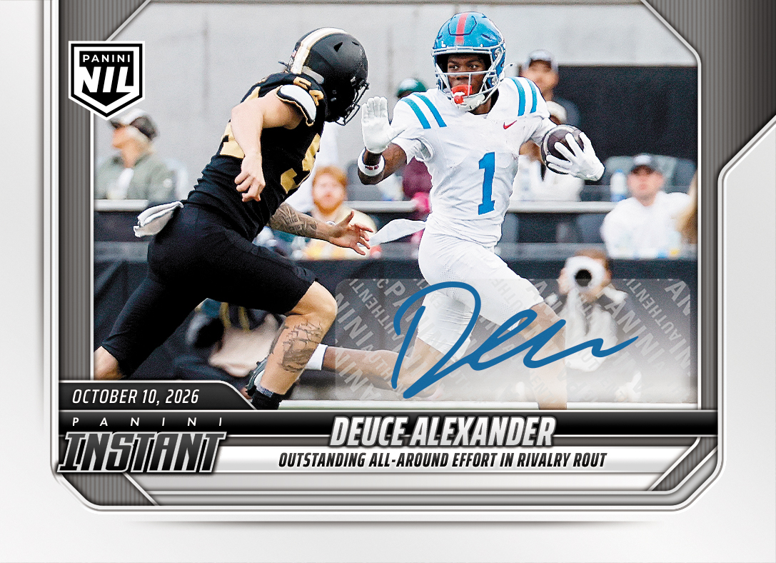 Detailed Image of Deuce Alexander - 2026 Panini Instant NIL College Football #6-DAL - Base /49 Auto
