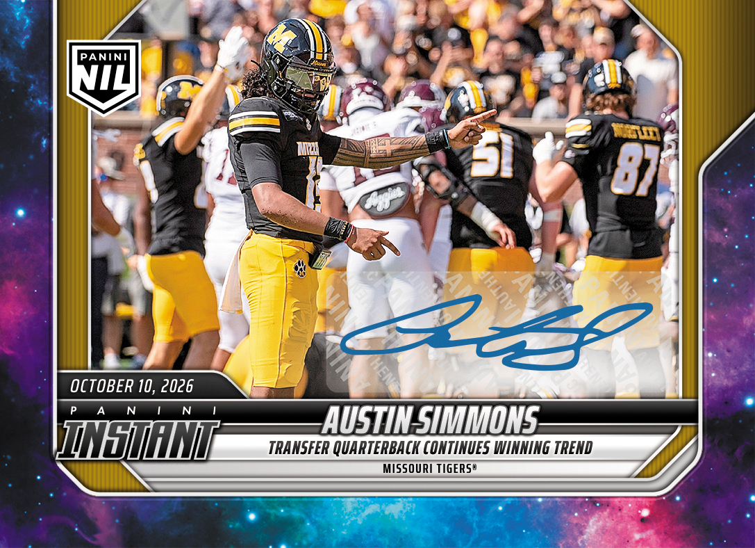 Detailed Image of Austin Simmons - 2026 Panini Instant NIL College Football #6-ASI - Galaxy 1/1 Auto