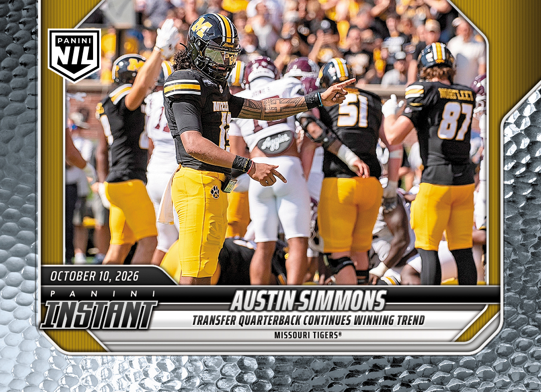 Detailed Image of Austin Simmons - 2026 Panini Instant NIL College Football #6-ASI - Metallic /5