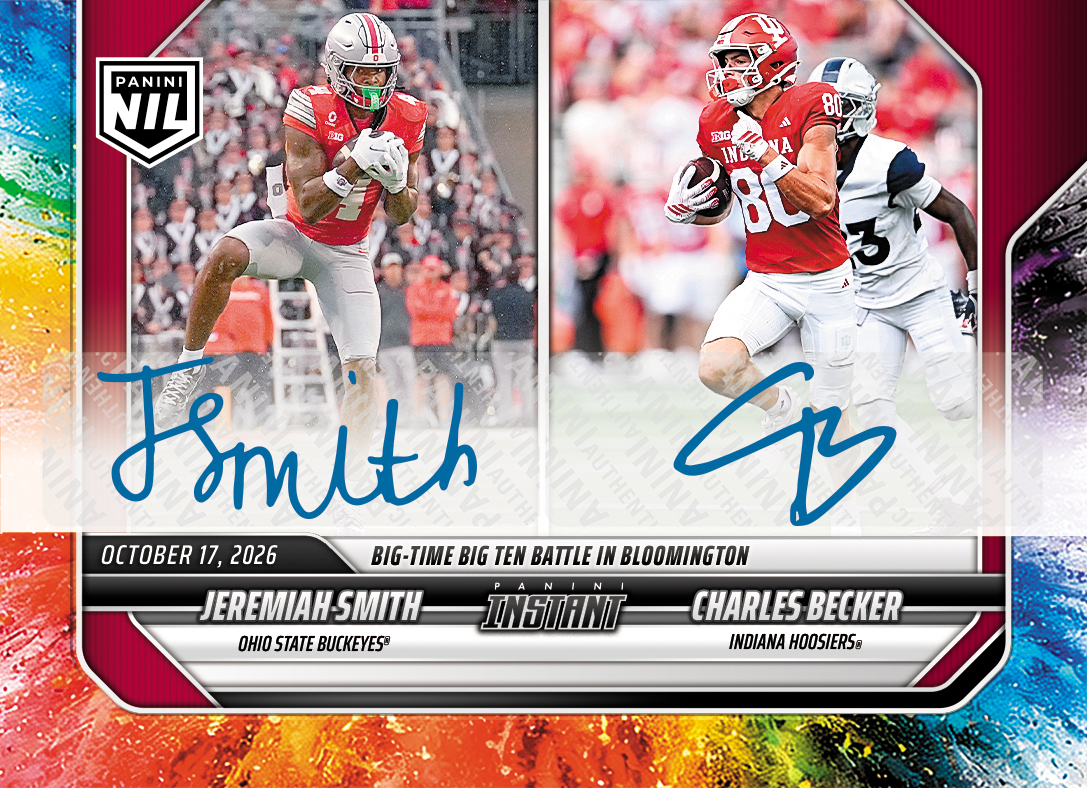 Detailed Image of Jeremiah Smith/Charles Becker - 2026 Panini Instant NIL College Football #7-PRE - Color Blast /10 Auto