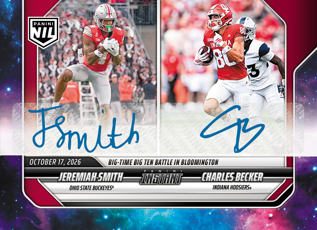 Detailed Image of Jeremiah Smith/Charles Becker - 2026 Panini Instant NIL College Football #7-PRE - Galaxy 1/1 Auto