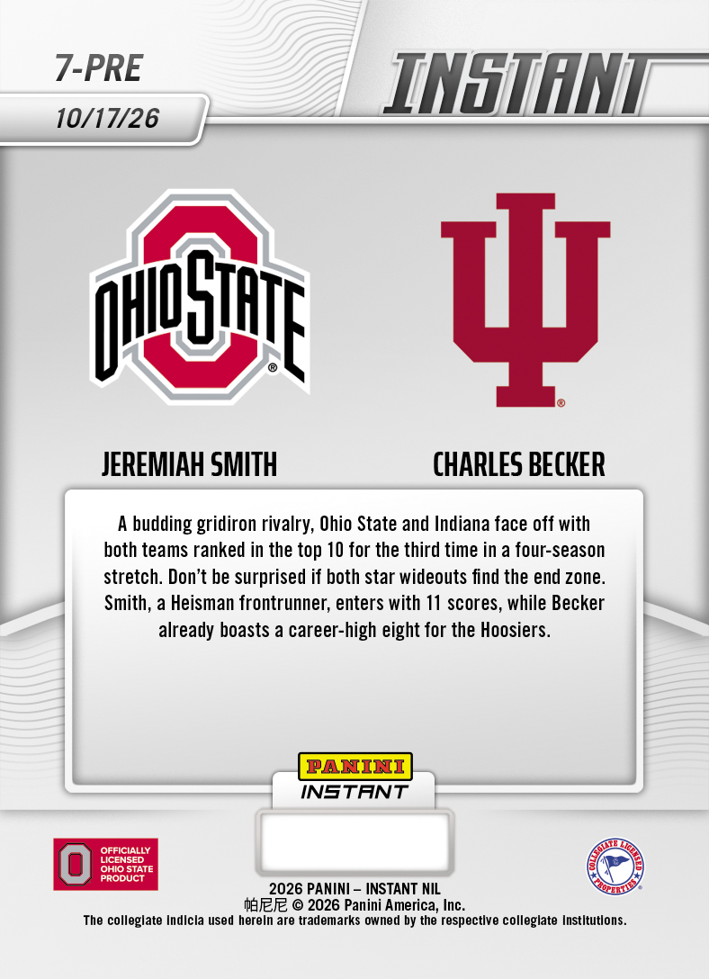 Product thumbnail image 2 of Jeremiah Smith/Charles Becker - 2026 Panini Instant NIL College Football #7-PRE - Base Card
