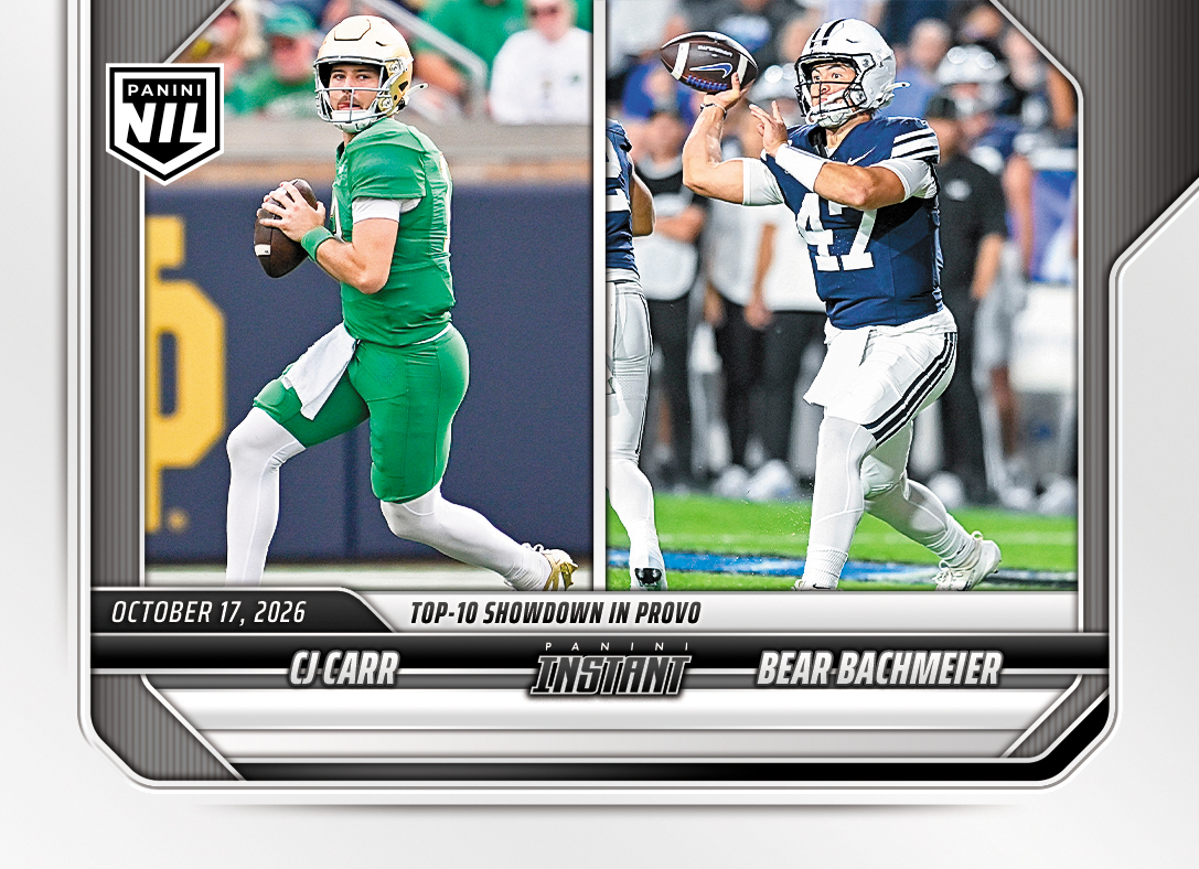 Detailed Image of CJ Carr/Bear Bachmeier - 2026 Panini Instant NIL College Football #7-PRE2 - Base Card 10-pack