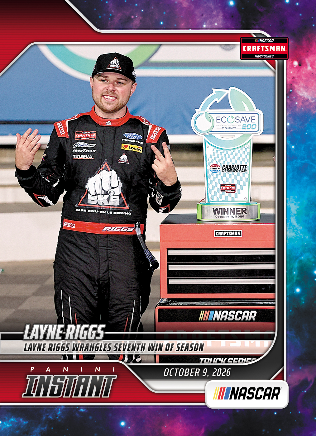 Detailed Image of Layne Riggs - 2026 Panini Instant NASCAR #92 - Galaxy 1/1