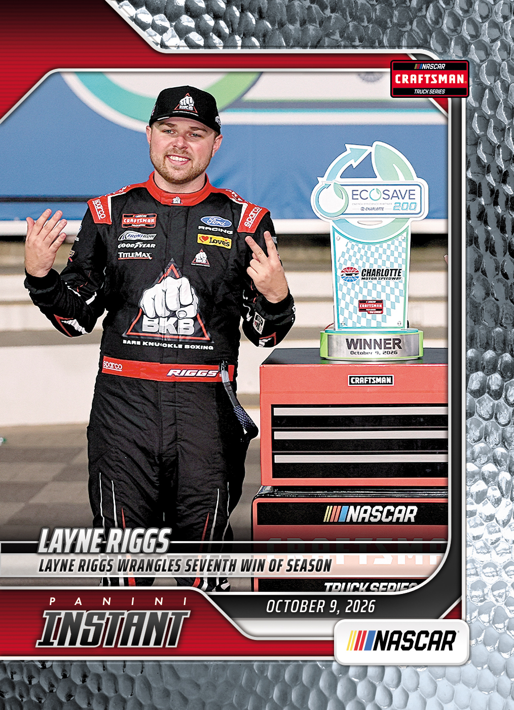 Detailed Image of Layne Riggs - 2026 Panini Instant NASCAR #92 - Metallic /5