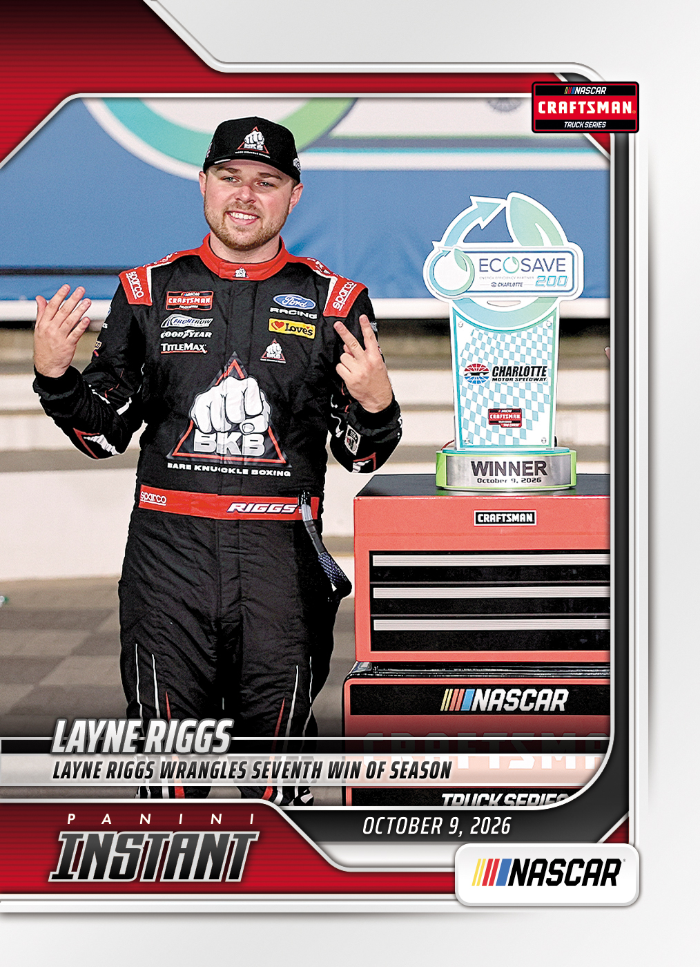 Detailed Image of Layne Riggs - 2026 Panini Instant NASCAR #92 - Base Card 10-pack