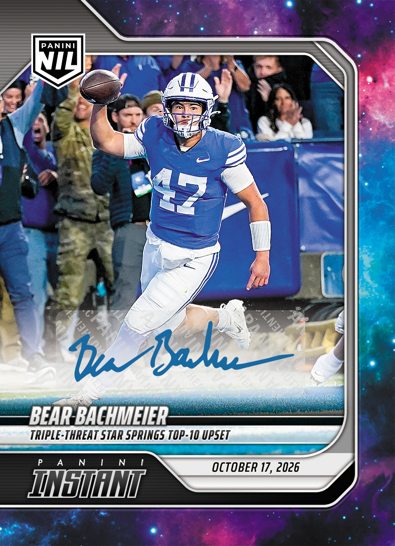 Detailed Image of Bear Bachmeier - 2026 Panini Instant NIL College Football #7-BEA - Galaxy 1/1 Auto
