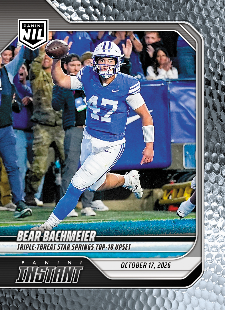 Detailed Image of Bear Bachmeier - 2026 Panini Instant NIL College Football #7-BEA - Metallic /5