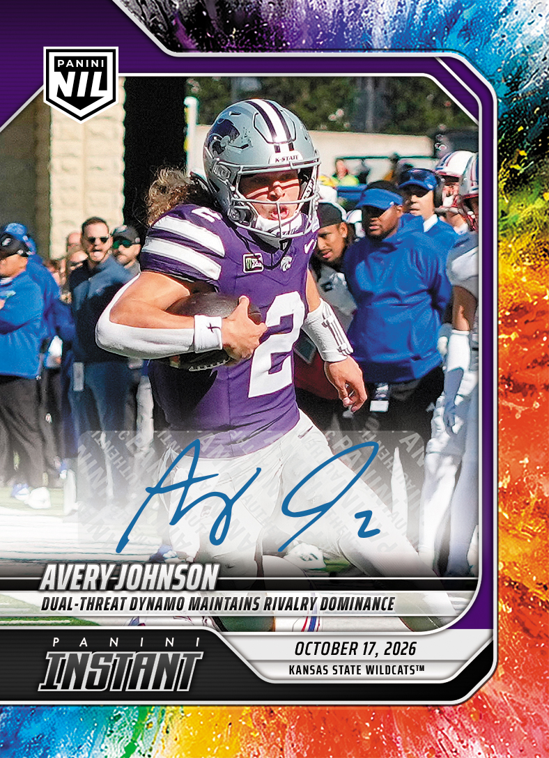 Detailed Image of Avery Johnson - 2026 Panini Instant NIL College Football #7-AJO - Color Blast /10 Auto