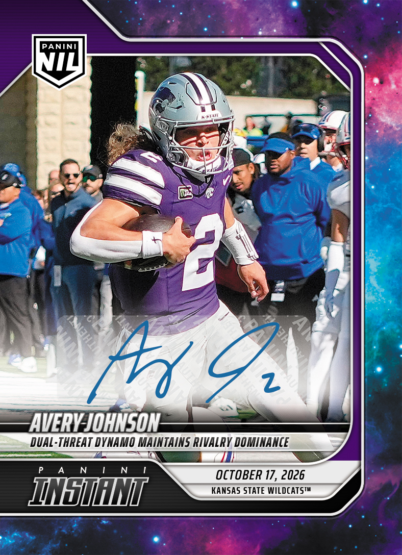 Detailed Image of Avery Johnson - 2026 Panini Instant NIL College Football #7-AJO - Galaxy 1/1 Auto