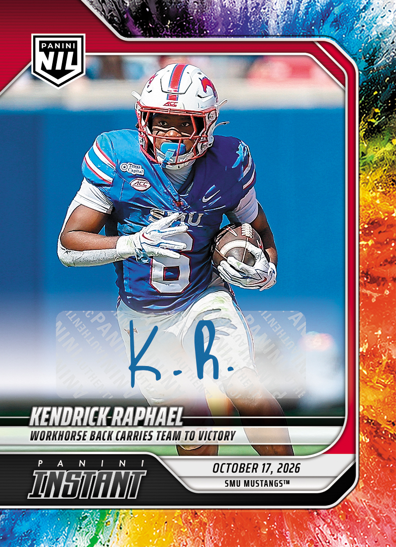 Detailed Image of Kendrick Raphael - 2026 Panini Instant NIL College Football #7-KRA - Color Blast /10 Auto