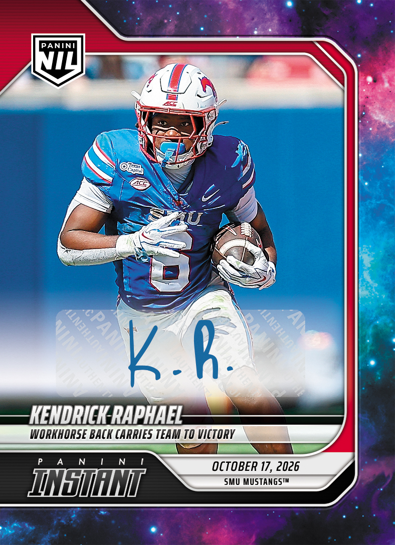 Detailed Image of Kendrick Raphael - 2026 Panini Instant NIL College Football #7-KRA - Galaxy 1/1 Auto