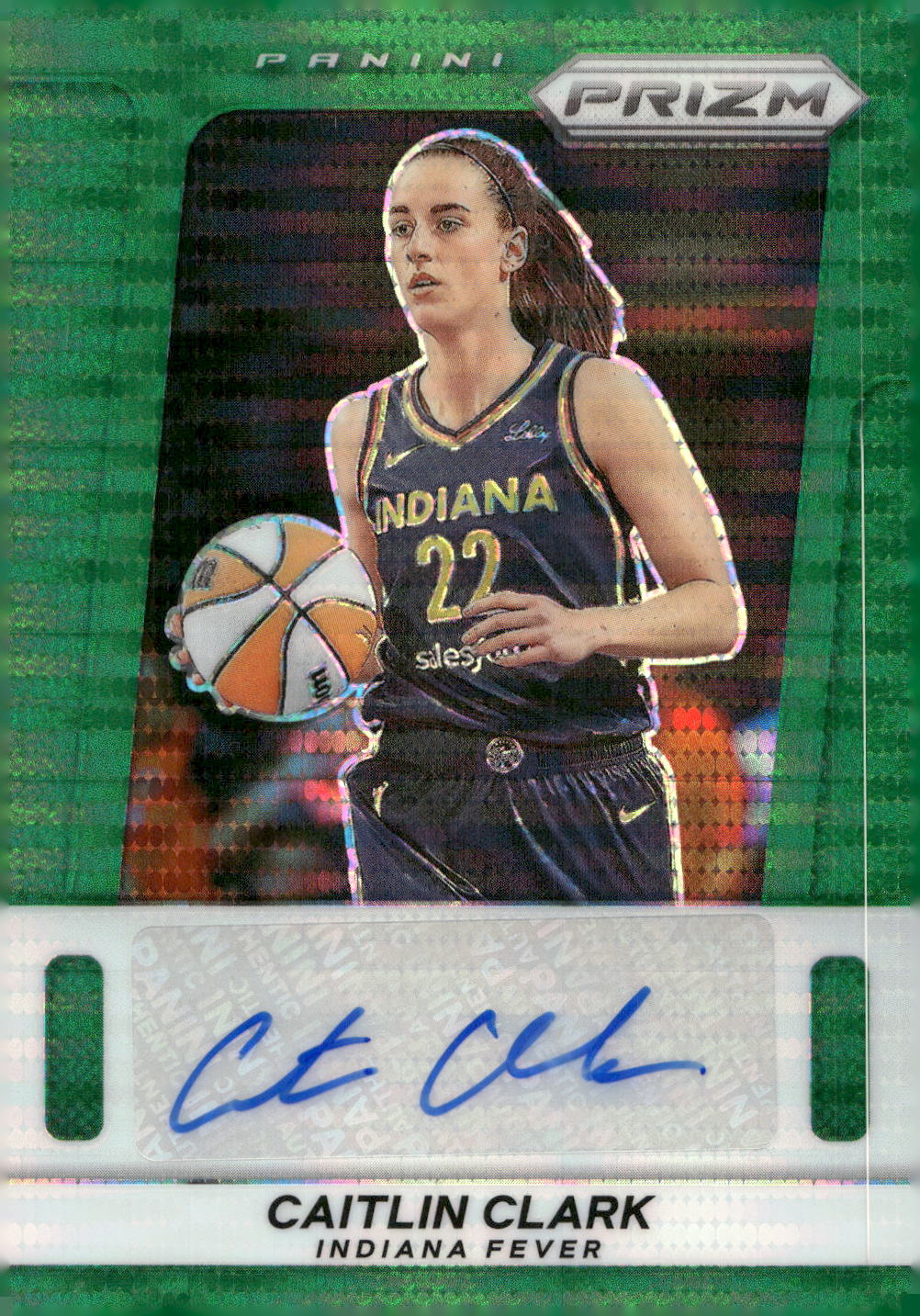 Detailed Image of Caitlin Clark - 2025 WNBA Prizm Throwback Signatures Prizms Green Pulsar