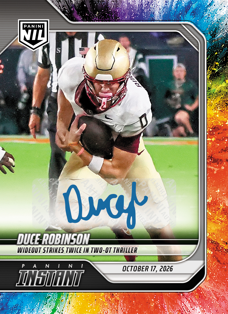 Detailed Image of Duce Robinson - 2026 Panini Instant NIL College Football #7-DRO - Color Blast /10 Auto