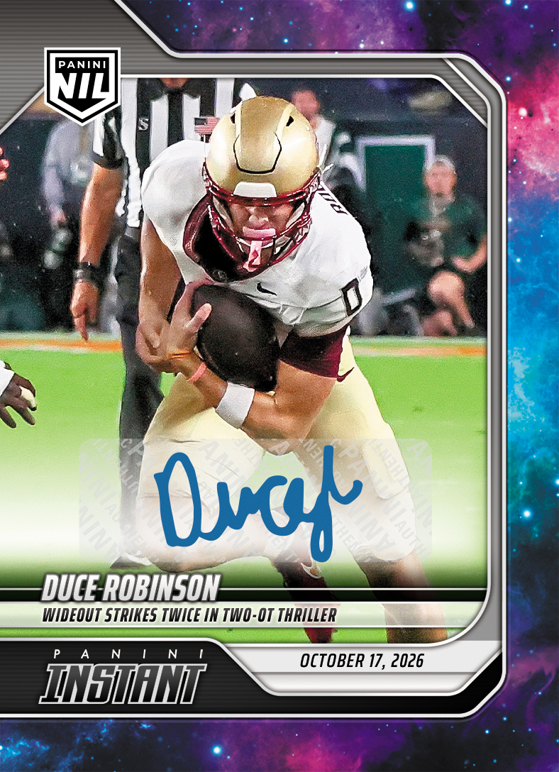 Detailed Image of Duce Robinson - 2026 Panini Instant NIL College Football #7-DRO - Galaxy 1/1 Auto