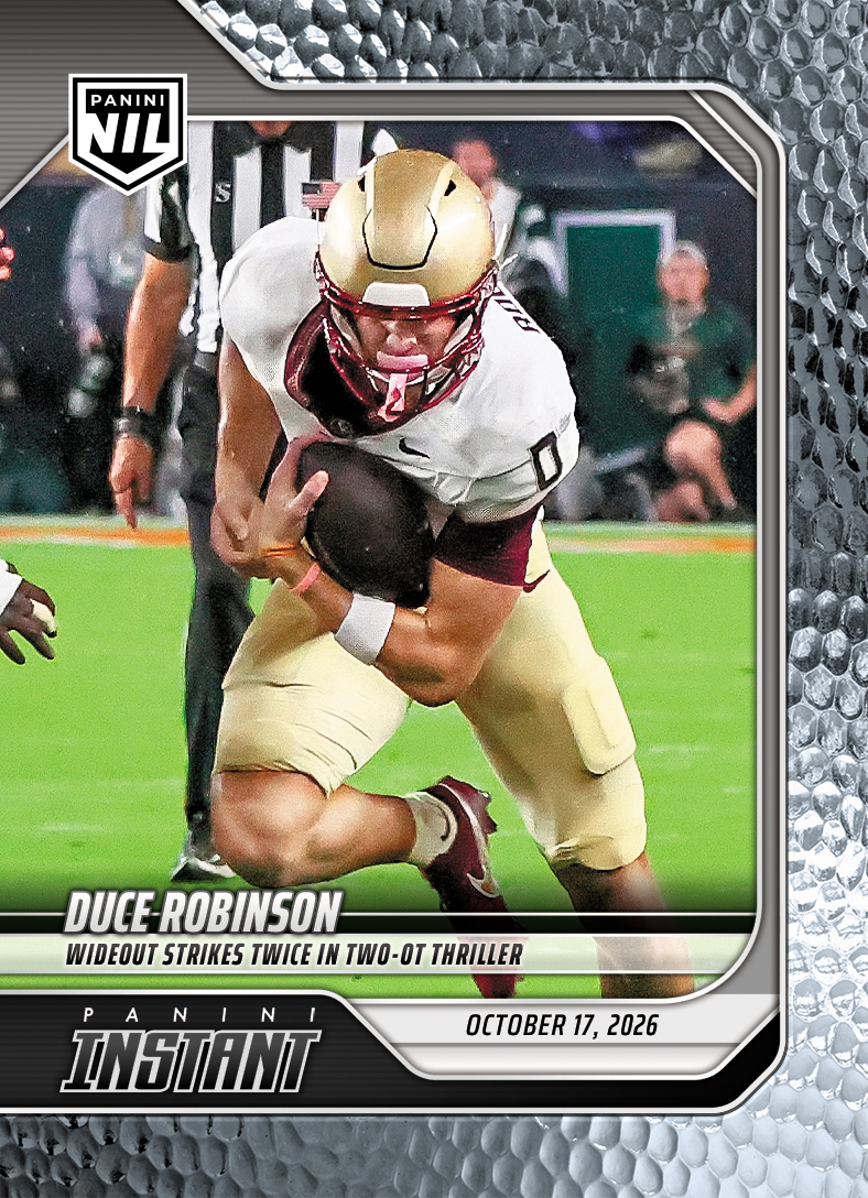 Detailed Image of Duce Robinson - 2026 Panini Instant NIL College Football #7-DRO - Metallic /5