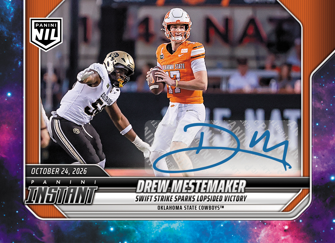 Detailed Image of Drew Mestemaker - 2026 Panini Instant NIL College Football #8-DME - Galaxy 1/1 Auto