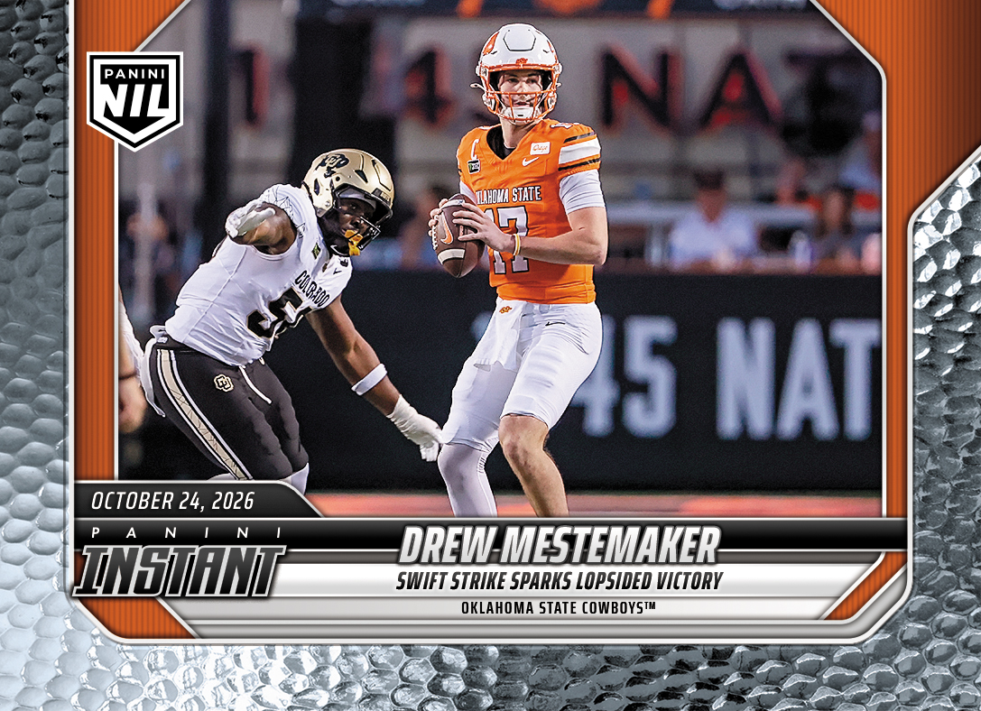 Detailed Image of Drew Mestemaker - 2026 Panini Instant NIL College Football #8-DME - Metallic /5