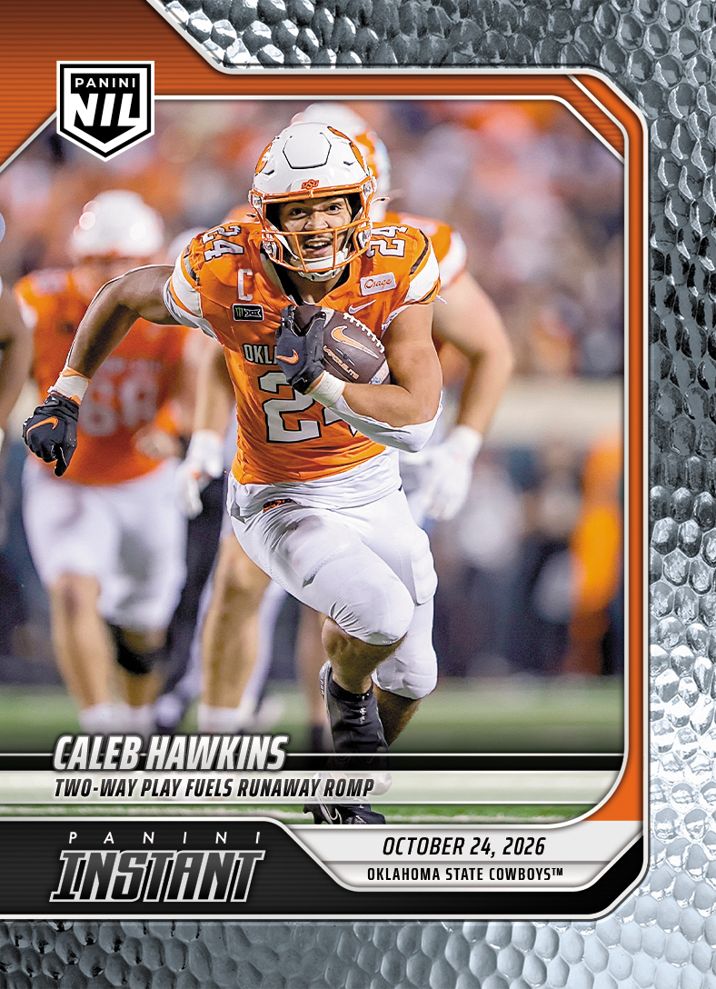 Detailed Image of Caleb Hawkins - 2026 Panini Instant NIL College Football #8-CAL - Metallic /5