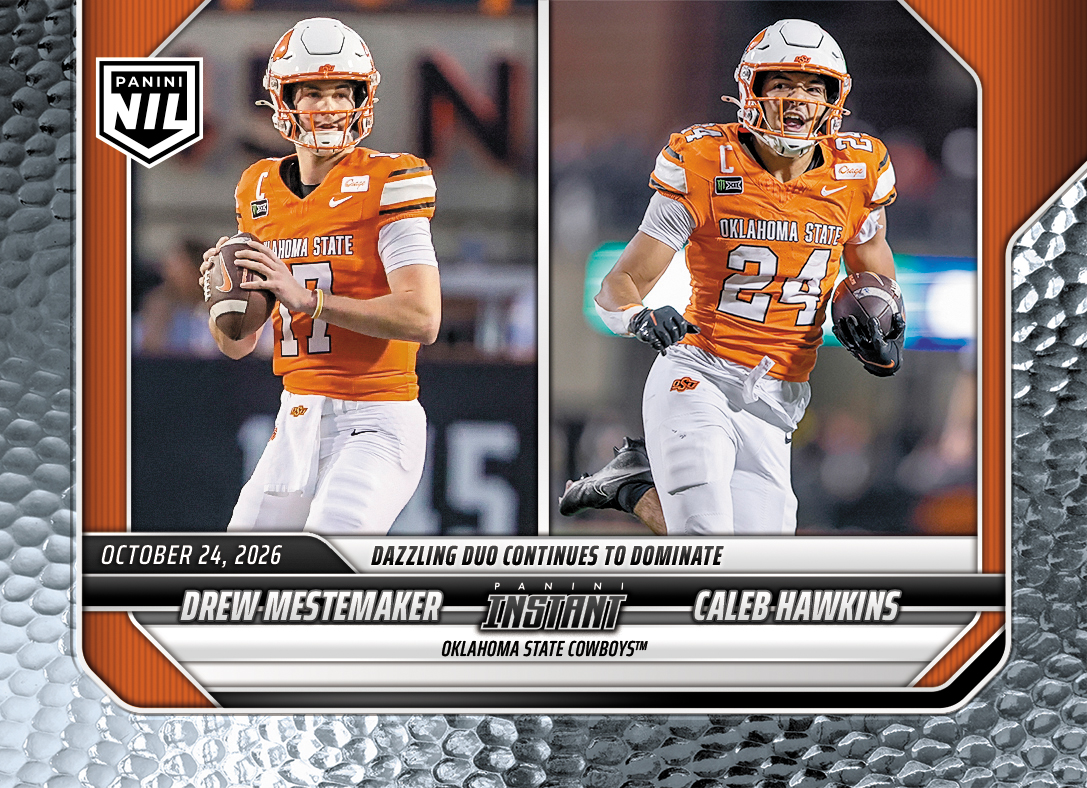Detailed Image of Drew Mestemaker/Caleb Hawkins - 2026 Panini Instant NIL College Football #8-OSU - Metallic /5