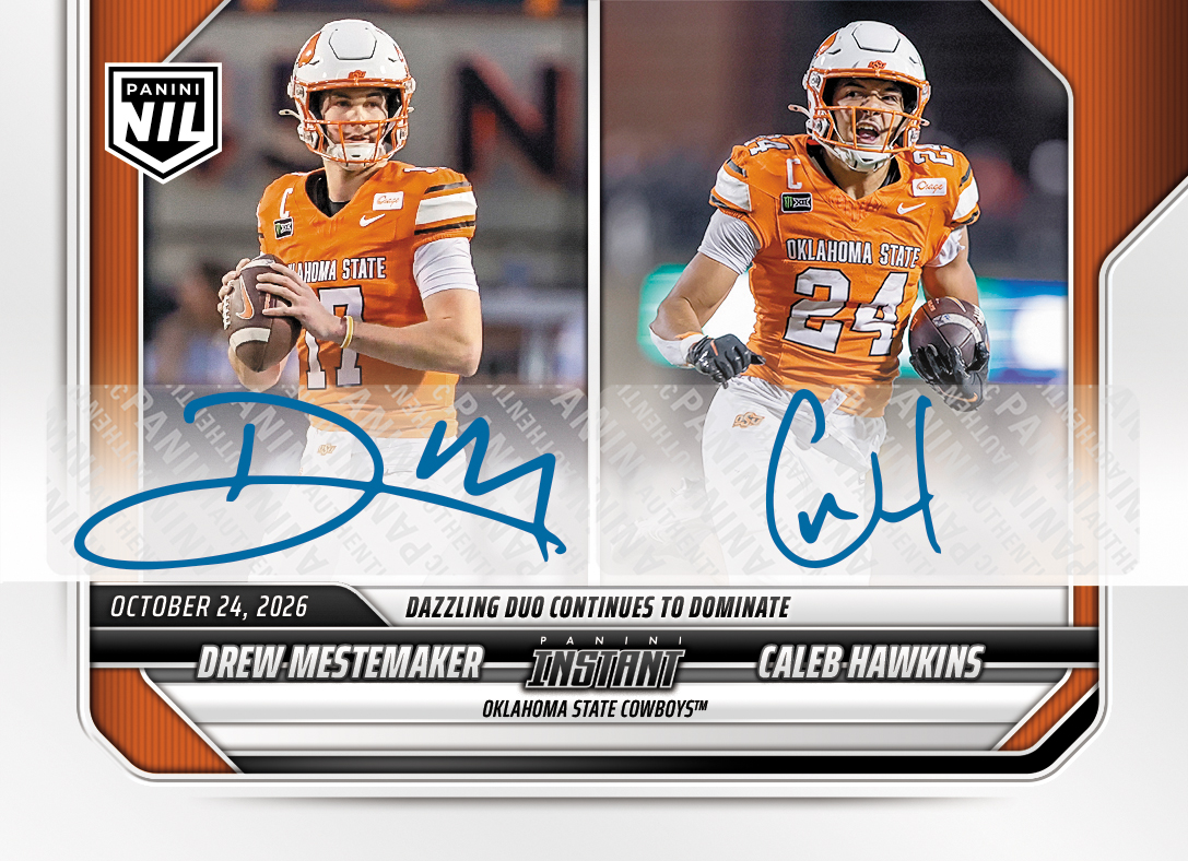 Detailed Image of Drew Mestemaker/Caleb Hawkins - 2026 Panini Instant NIL College Football #8-OSU - Base /25 Auto