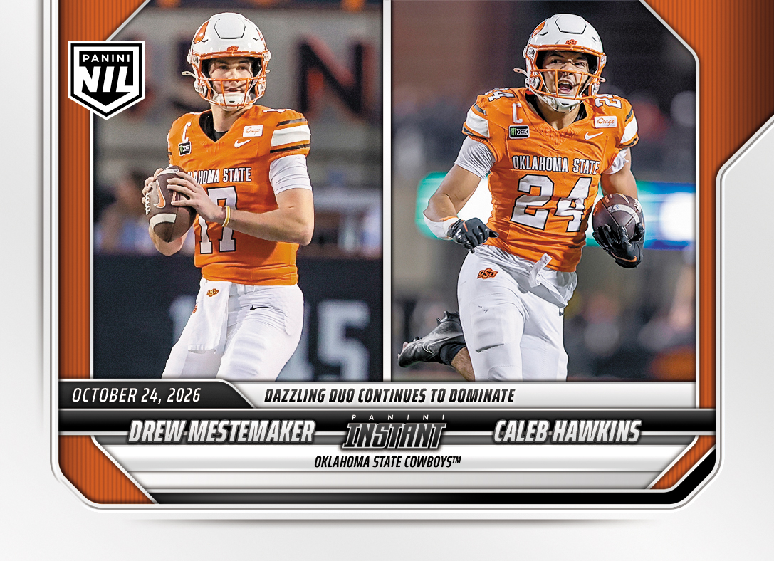 Detailed Image of Drew Mestemaker/Caleb Hawkins - 2026 Panini Instant NIL College Football #8-OSU - Base Card 25-pack