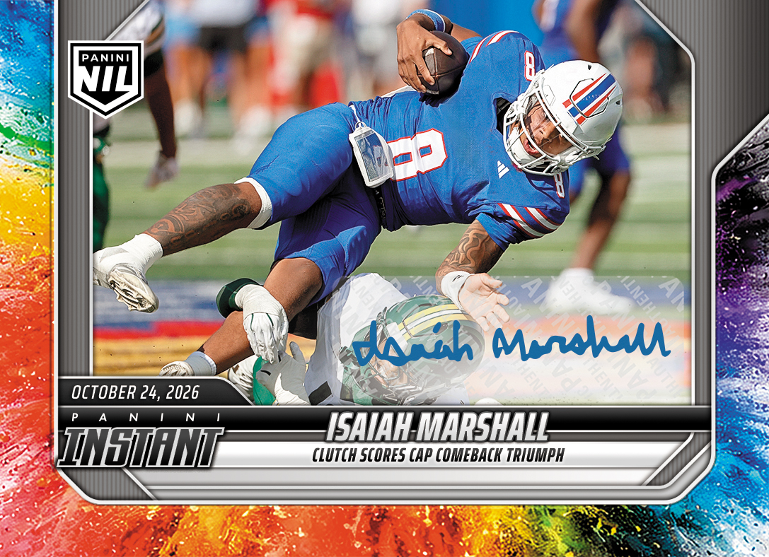 Detailed Image of Isaiah Marshall - 2026 Panini Instant NIL College Football #8-IMA - Color Blast /10 Auto