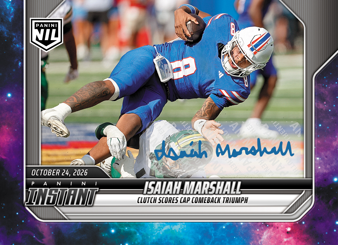 Detailed Image of Isaiah Marshall - 2026 Panini Instant NIL College Football #8-IMA - Galaxy 1/1 Auto