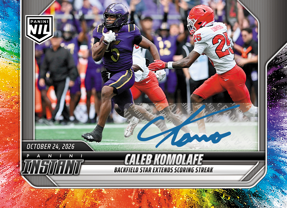 Detailed Image of Caleb Komolafe - 2026 Panini Instant NIL College Football #8-CAL - Color Blast /10 Auto