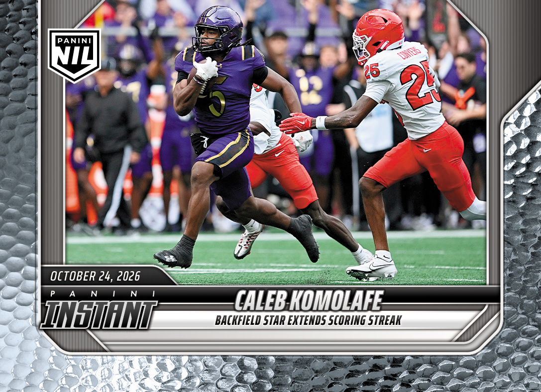 Detailed Image of Caleb Komolafe - 2026 Panini Instant NIL College Football #8-CAL - Metallic /5
