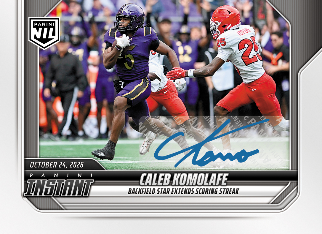Detailed Image of Caleb Komolafe - 2026 Panini Instant NIL College Football #8-CAL - Base /99 Auto