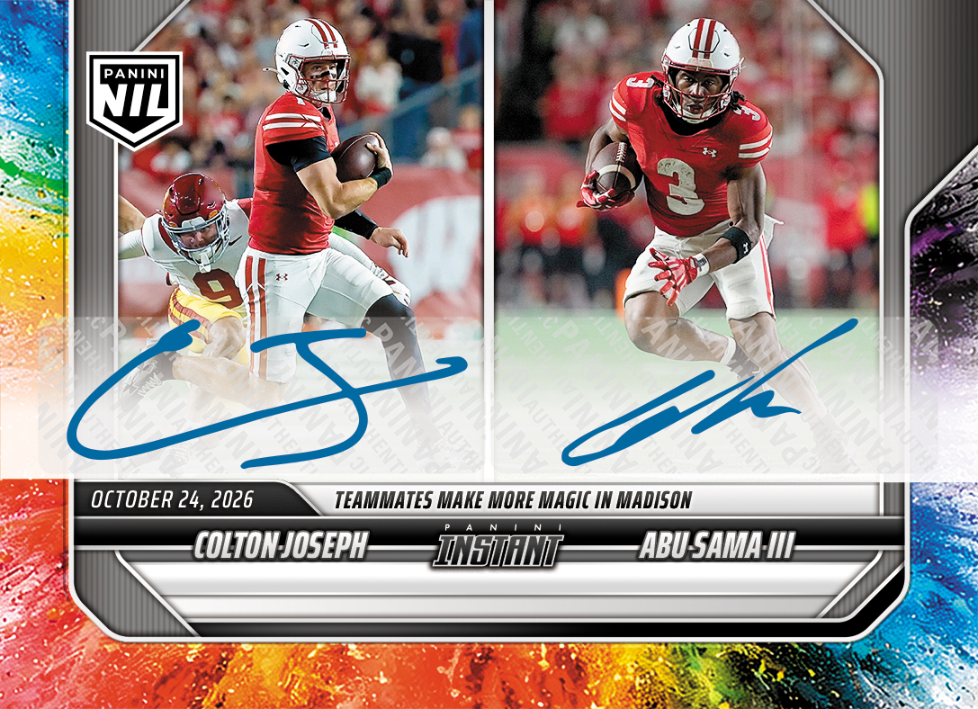 Detailed Image of Colton Joseph/Abu Sama III - 2026 Panini Instant NIL College Football #8-WIS - Color Blast /10 Auto