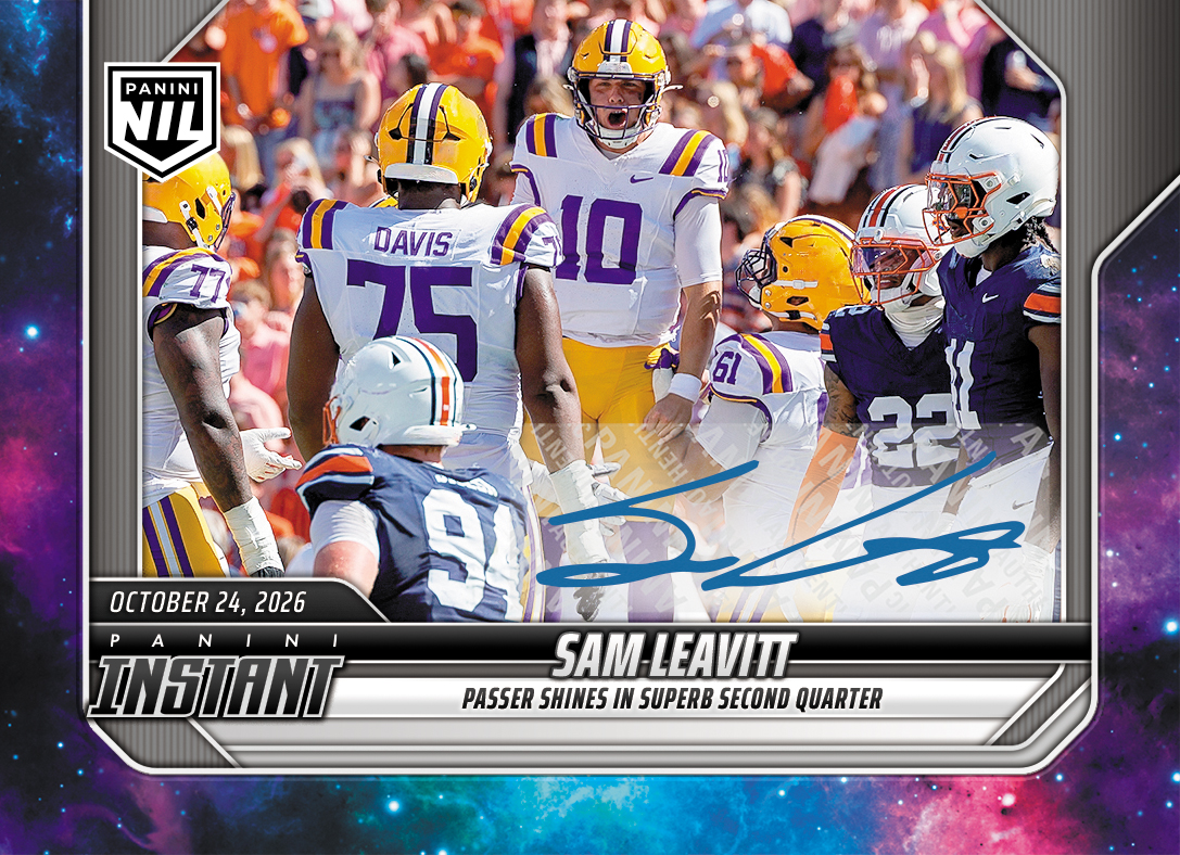 Detailed Image of Sam Leavitt - 2026 Panini Instant NIL College Football #8-SAM - Galaxy 1/1 Auto
