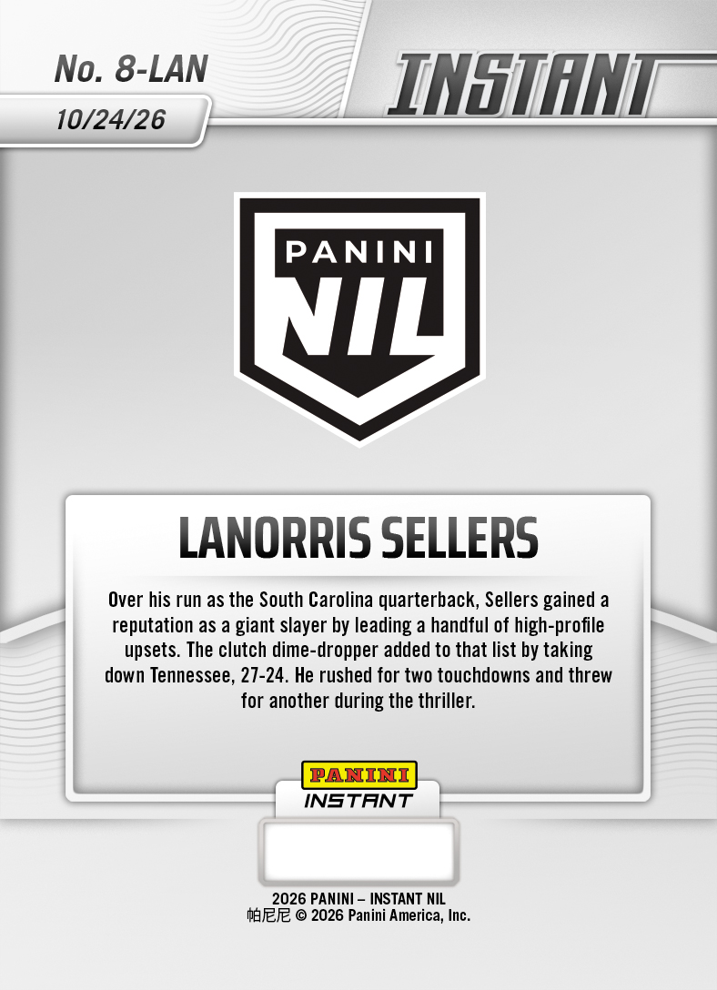 Product thumbnail image 2 of LaNorris Sellers - 2026 Panini NIL College Football #8-LAN - Base Card 5-pack