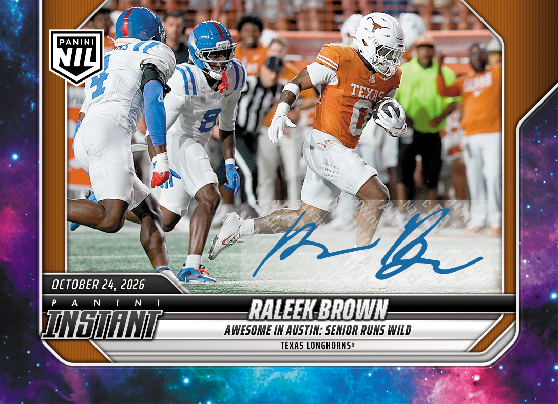 Detailed Image of Raleek Brown - 2026 Panini Instant NIL College Football #8-RAL - Galaxy 1/1 Auto