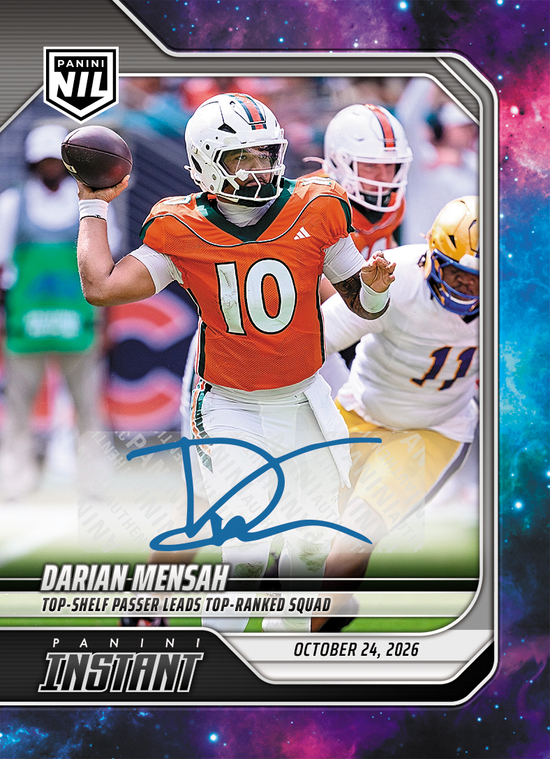 Detailed Image of Darian Mensah - 2026 Panini Instant NIL College Football #8-MEN - Galaxy 1/1 Auto