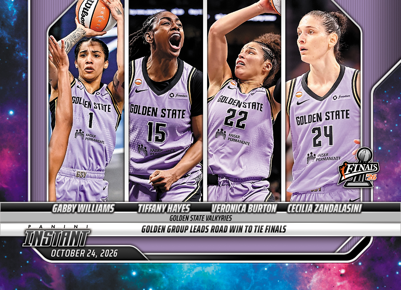 Detailed Image of Gabby Williams/Tiffany Hayes/Veronica Burton/Cecilia Zandalasini - 2026 Panini Instant WNBA #410 - Galaxy 1/1