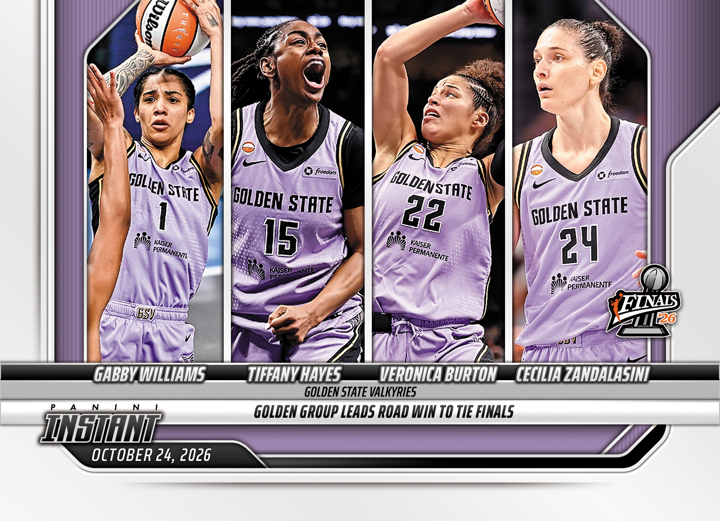 Detailed Image of Gabby Williams/Tiffany Hayes/Veronica Burton/Cecilia Zandalasini - 2026 Panini Instant WNBA #410 - Base Card 5-pack