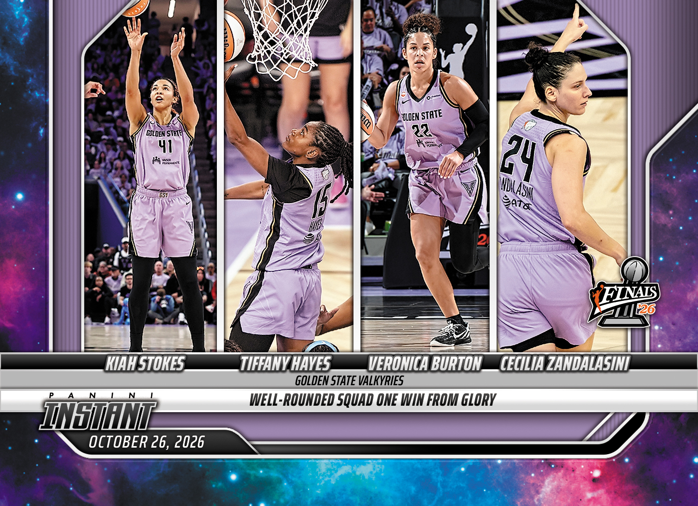 Detailed Image of Kiah Stokes/Tiffany Hayes/Veronica Burton/Cecilia Zandalasini - 2026 Panini Instant WNBA #411 - Galaxy 1/1