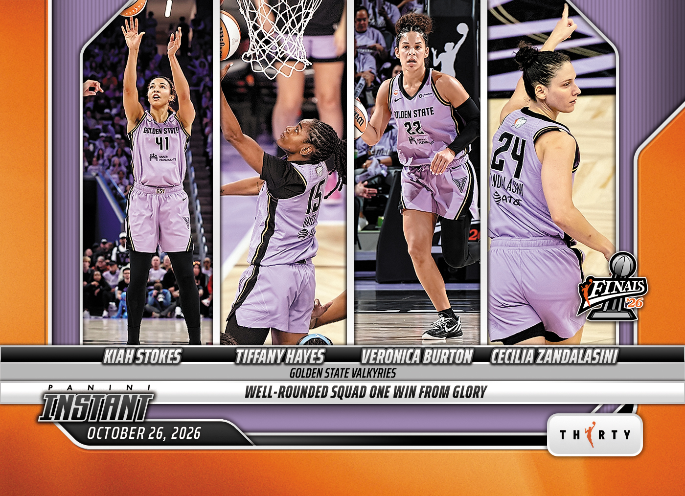 Detailed Image of Kiah Stokes/Tiffany Hayes/Veronica Burton/Cecilia Zandalasini - 2026 Panini Instant WNBA #411 - 30th Anniversary /30