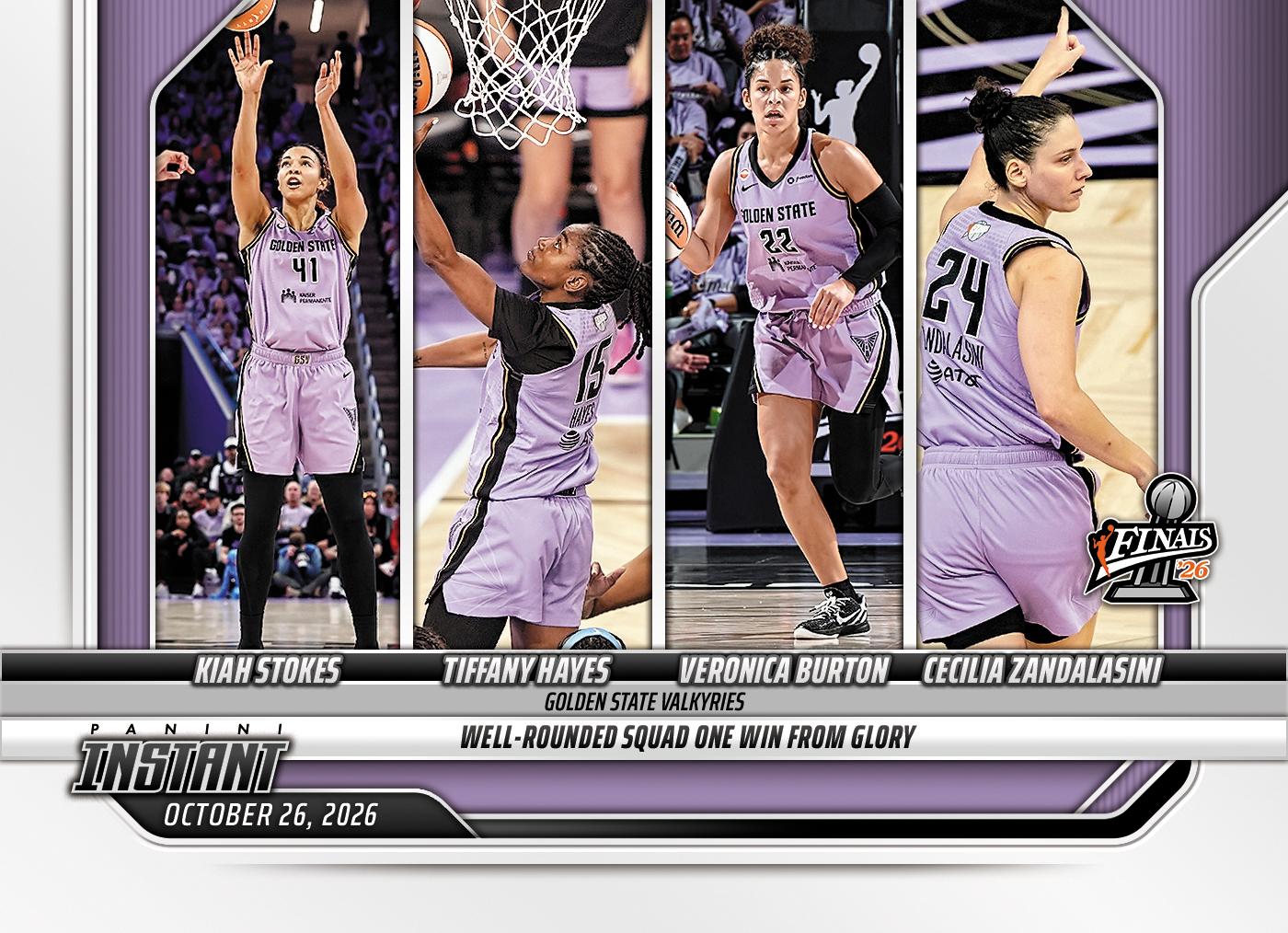 Detailed Image of Kiah Stokes/Tiffany Hayes/Veronica Burton/Cecilia Zandalasini - 2026 Panini Instant WNBA #411 - Base Card 25-pack