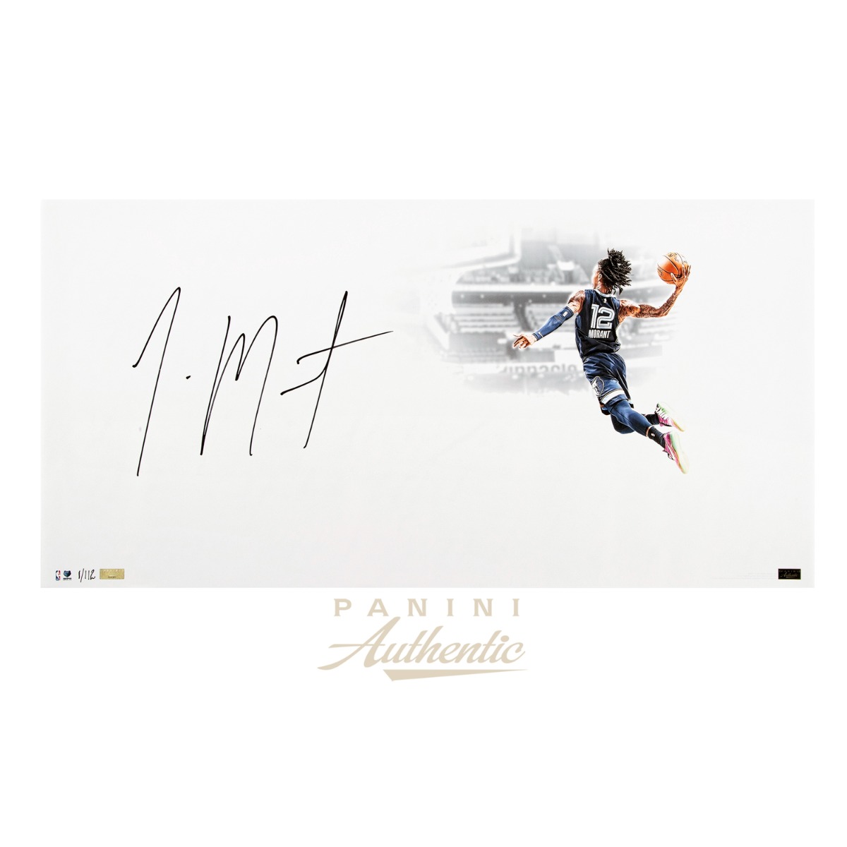 Ja Morant Autographed 14x28 "White Out" Photograph ~Limited Edition to 112~