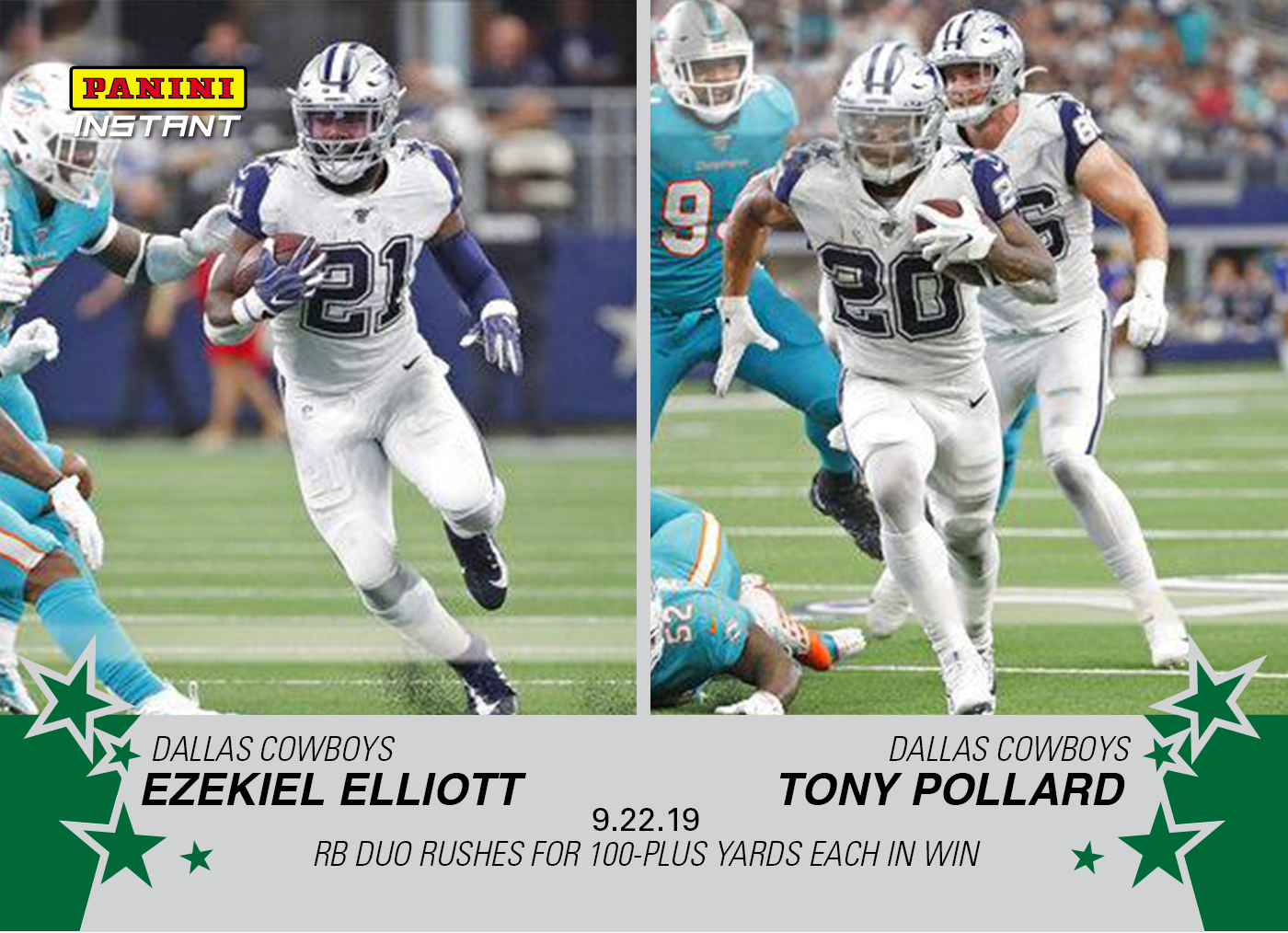 Ezekiel Elliott & Tony Pollard – 2019 NFL Instant #37 – Green 1/10