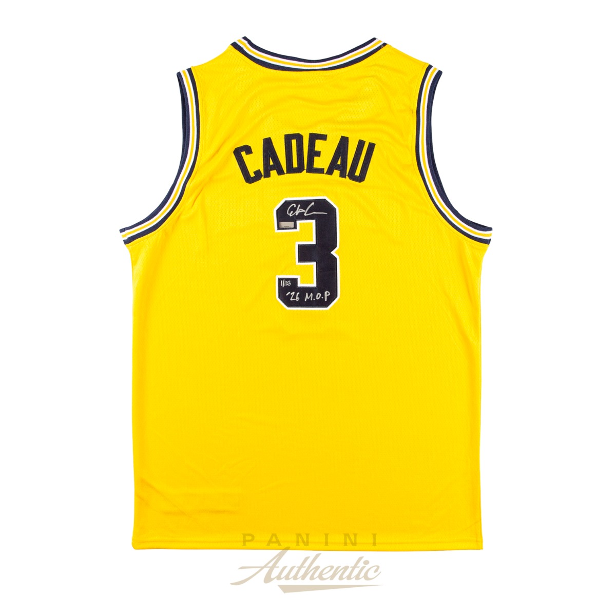 Product image 1 for - Elliot Cadeau Autographed Michigan Wolverines Yellow 2026 Final Four Replica Jersey with "