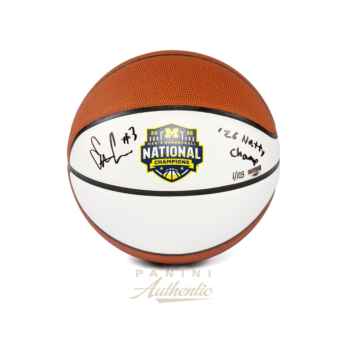 Product image 1 for - Elliot Cadeau Autographed Michigan Wolverines 2026 National Champions White Panel Basketba