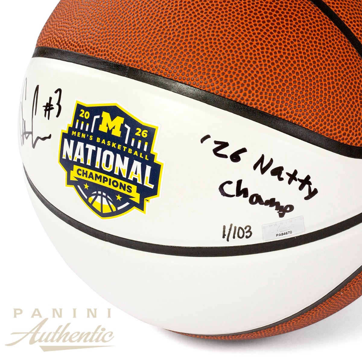 Product image 3 for - Elliot Cadeau Autographed Michigan Wolverines 2026 National Champions White Panel Basketba
